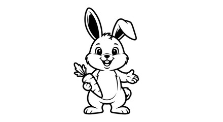 Obraz premium Cute cartoon bunny holding a carrot illustration.