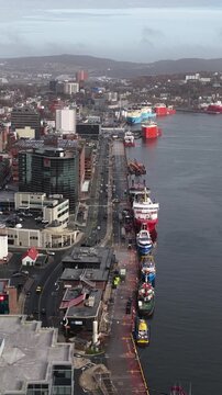 Aerial view of St John's Newfoundland Canada in November overlooking the water