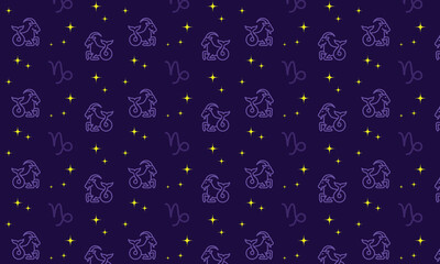 Zodiac pattern Capricorn. Linear regular ornament with stars for astrology, tarot cards, mysticism. Vector seamless ornament for textile, fabric, interior, ceramic, wallpaper, paper decoration, cover