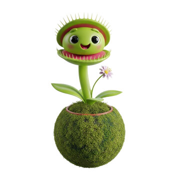 Cute Venus flytrap character with daisy