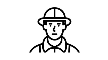 Industrial Worker Line Icon: Professional Man in Hard Hat, Safety Helmet Symbol