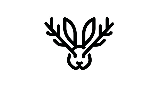Minimalist Jackalope icon, black line art vector illustration of a mythical rabbit with antlers, fantasy creature graphic.