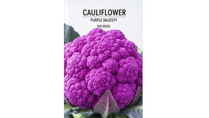 vibrant fresh purple cauliflower for garden catalogs, online seed shops, agricultural blogs, stationery decor, and healthy eating presentations, with copy space