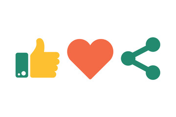 Colorful Social Media Like Heart Share Icons on White Background