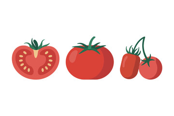 Fresh Red Tomatoes Illustration with Green Leaves and Stem