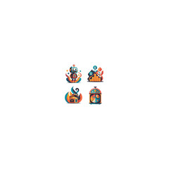 Obraz premium Colorful vector icons depicting home, music, and laughter symbols 