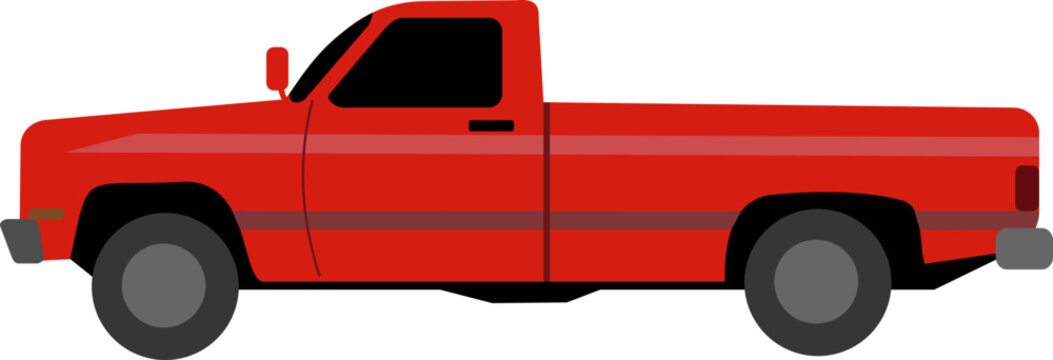 vector image of a red pickup truck from the side with a white background