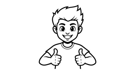 Happy Cartoon Boy Giving Thumbs Up Gesture.