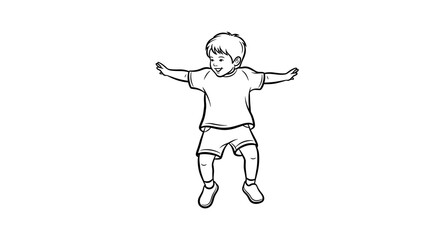 Happy Young Boy Jumping with Arms Outstretched.