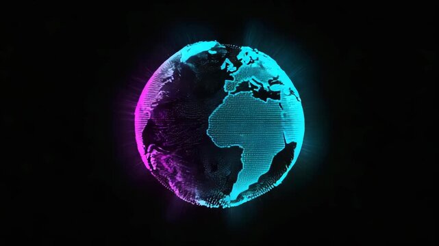 Futuristic Digital Earth Globe with Glowing Pixels, digital world concept