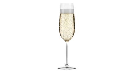 Flute glass filled with sparkling wine and bubbles for celebration, cut out, stock png, isolated on transparent background
