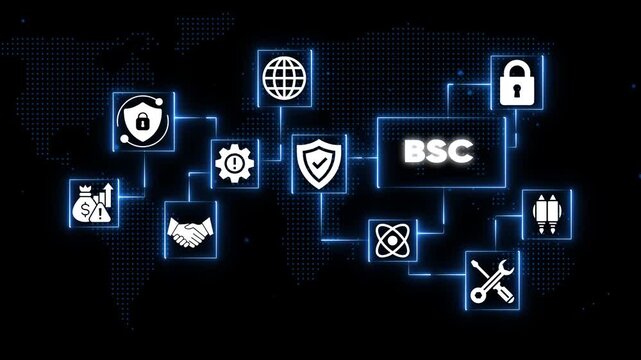 Business Security Concept B S C Network Global Connectivity and Protection Symbols