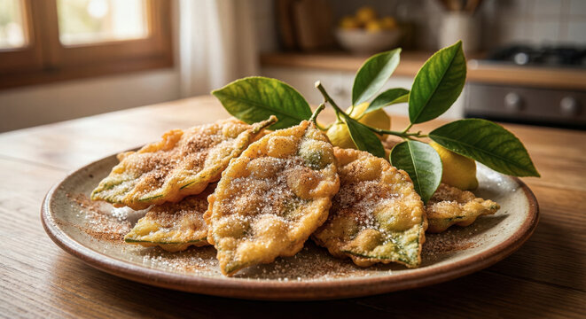 Plate of Authentic Murcian Paparajotes Fried Lemon Leaves Dessert
