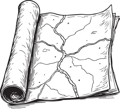An ancient, detailed, hand-drawn map unfurls, beckoning the viewer to explore unknown territories. The intricate lines and textures of the map hint at a treasure, a hidden land, or a past. 