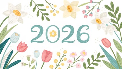 Spring 2026 Floral Illustration With Decorative Easter Eggs And Flowers On White Background, Seasonal Design For Easter Greeting Cards, Banners, Posters, Social Media, Marketing And Holiday Promotions