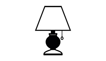 Simple outline drawing of a lamp with a square shade, circular base, and a pull chain against a plain background