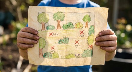 Child Holding a Hand Drawn Treasure Map Outside
