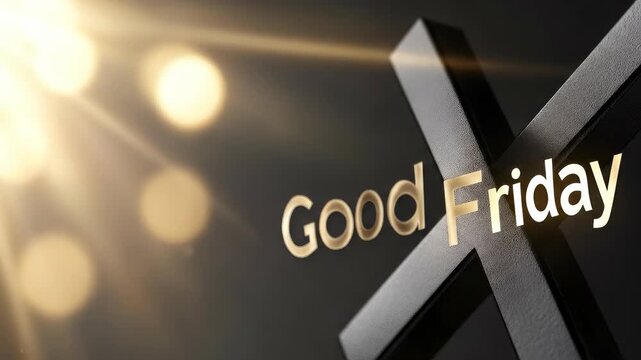 Good Friday observance featuring a solemn religious cross illuminated by divine golden light, symbolizing Christian faith, sacrifice, and spiritual redemption during Holy Week