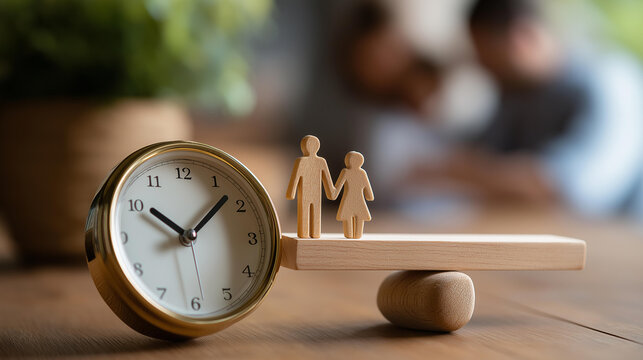 Work-life balance goal achieving balance concept, ensuring time for breaks and setting family priorities, avoiding after-hours work for well-being, productivity harmony