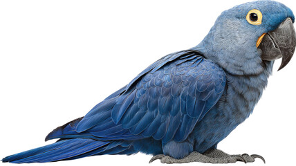 Blue parrot bird detailed feathers tropical exotic wildlife side view cutout isolated on white background