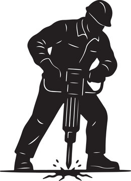Worker Using a Jackhammer on the Ground construction