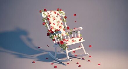 Mother's day concept with high chair and falling flowers