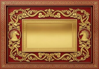 Golden Frame with Ornate Carvings and Horse Silhouette, Decorative Border
