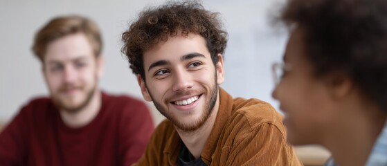 Young people engaging in positive conversation in a casual learning environment
