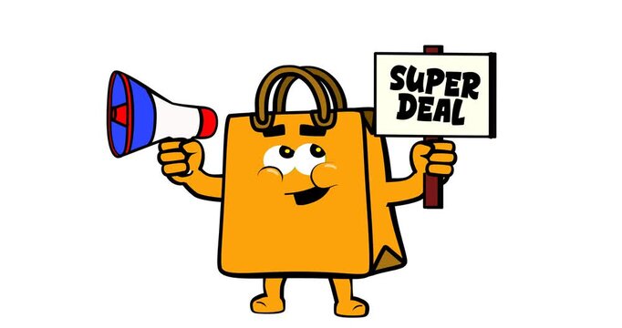 Cute happy shopping bag mascot character, for promotion, sales and e commerce. video, short
