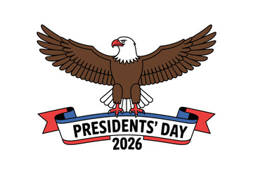 A vector graphic illustration of an eagle with a Presidents' Day banner