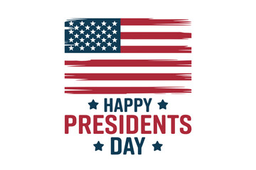 A distressed American flag icon with the text Happy Presidents Day in a bold, patriotic design