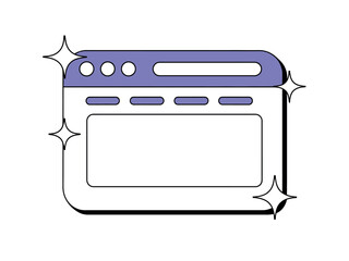 Fototapeta premium Purple browser window icon with sparkles and white background for web design and technology concepts