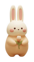 Obraz premium Cute bunny holding a tulip