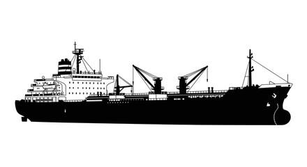 Obraz premium Silhouette of a large cargo ship with cranes.