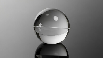 Close-up of a Broken Glass Sphere on Reflective Surface with Gradient Background