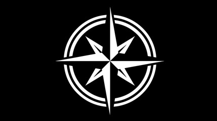 A monochrome compass rose, with eight points, two outer rings, all in stark white