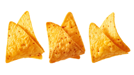 Crunchy yellow tortilla chips or nachos, isolated on white, png