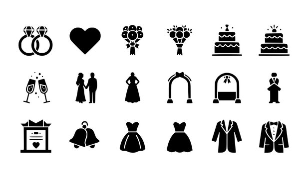 Wedding Icon Set Vector Collection &ndash; Editable Stroke Line Art Symbols for Marriage & Ceremony