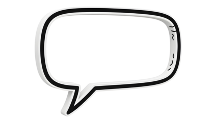 Minimalist 3D speech bubble with black hand-drawn outline isolated for design