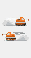 Fototapeta premium Animated Military Tanks With Smoke Trails Moving Fast In A Flat Design Style