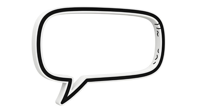 Minimalist 3D speech bubble with black hand-drawn outline isolated for design
