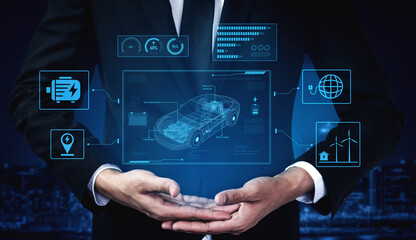 Technical layout of electric vehicle showing battery system, power control, traction motor,...