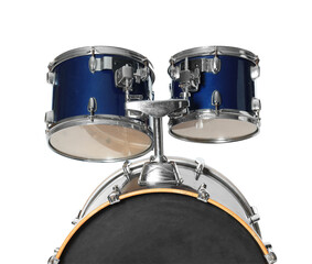Modern drum kit isolated on white. Musical instrument