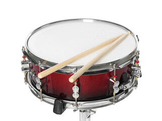 Obraz premium Snare drum and drumsticks isolated on white