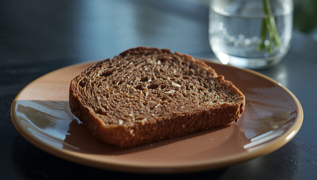 雨の夕暮れにライ麦トーストを皿にのせた落ち着いた一皿