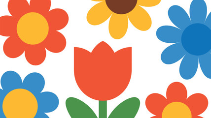 A colorful illustration of various flowers on a white background