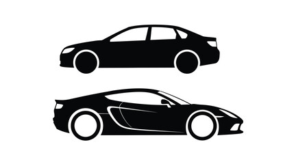 Fototapeta premium Two modern car side views presented in a striking black silhouette