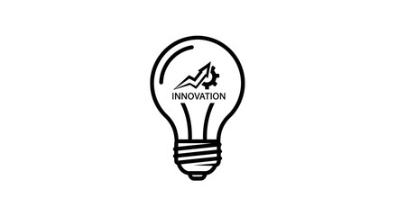 Simple Line Art Illustration of a Light Bulb with Innovation Symbol.