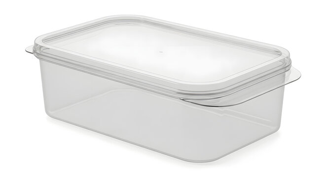 An isolated blank white plastic food container for takeaway lunch packaging, featuring an empty square disposable styrofoam tray design on a clear background with nobody