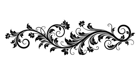 Fototapeta premium Ornate Black Floral Horizontal Decorative Divider on Bright Studio Background